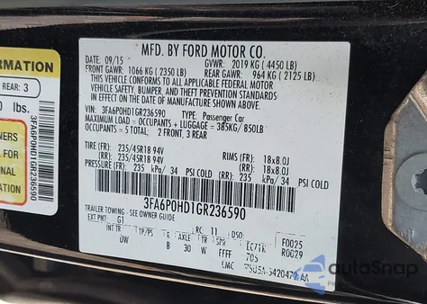 2016 Ford Fusion Se z USA, uszkodzony, nr VIN 3FA6P0HD1GR236590